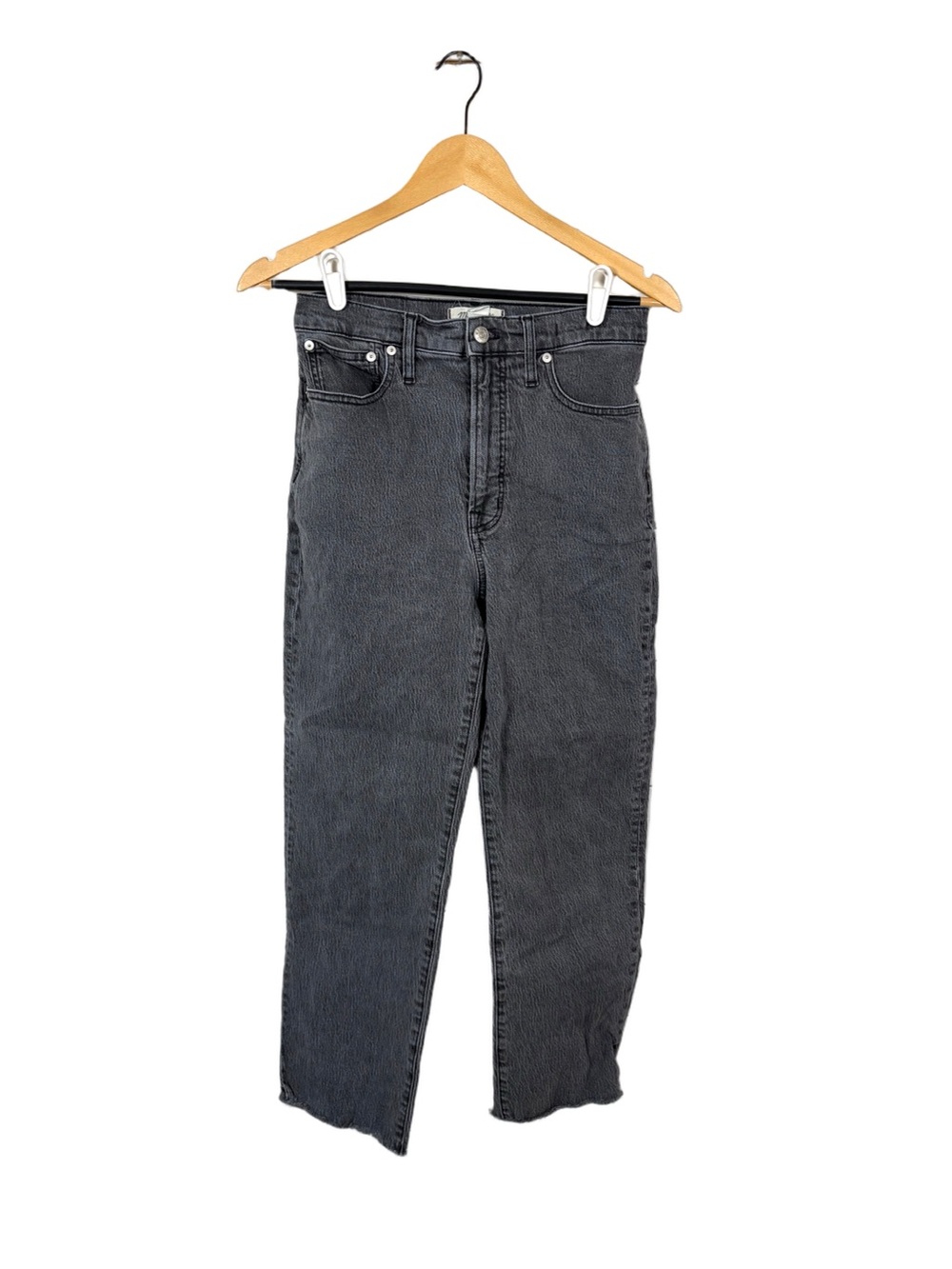 Madewell Perfect Vintage Jeans 27 Gray Black High Rise Straight Raw Hem